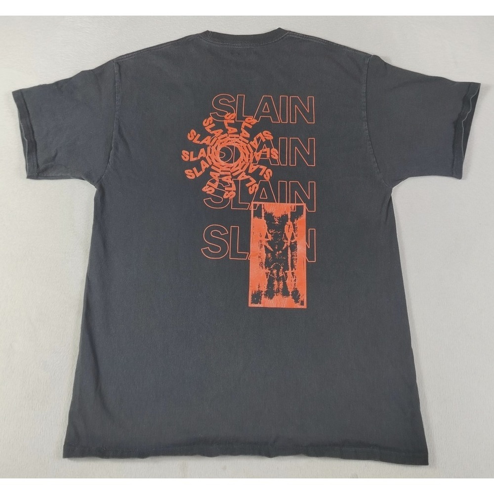 Champion Shirt Mens Large Black REAL SLAIN Religious Graphic Christian Tee - Picture 2 of 10